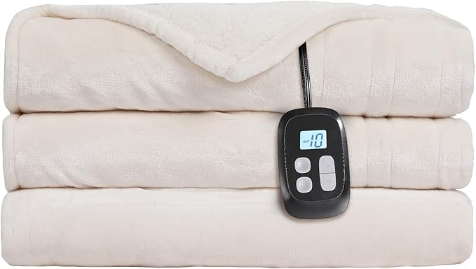 Electric Heated Blanket Full Size - 72"x84", Soft Flannel Heating Blanket, 10 Heating Levels, 1-12 H Auto Shut Off, Breathable Warm and Washable for Bed, White