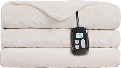 Electric Heated Blanket Full Size - 72"x84", Soft Flannel Heating Blanket, 10 Heating Levels, 1-12 H Auto Shut Off, Breathable Warm and Washable for Bed, White