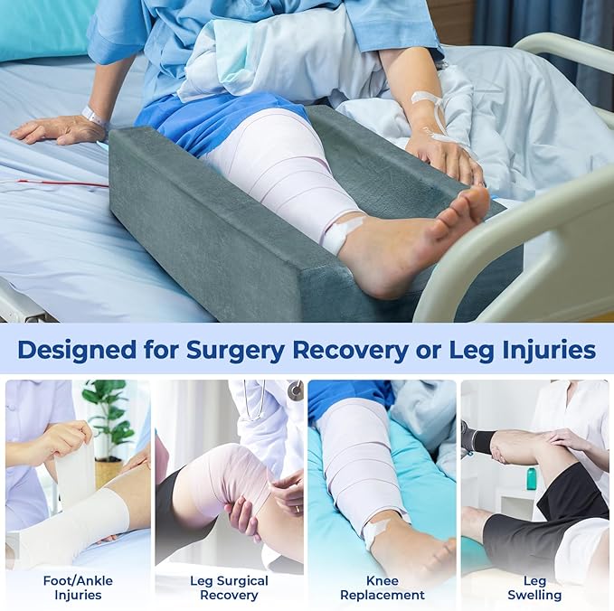 KingPavonini 4 Height-Adjustable Leg Elevation Pillows for After Surgery with Ergonomic Curve, Memory Foam Wedge Pillow for Legs Swelling and Pain Relief, Knee Replacement Recovery Aids (Single Leg)
