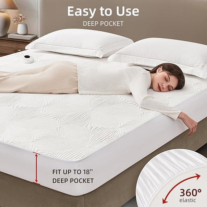 Bwarm Heated Mattress Pad ETL Certified Flower Bed Warmer with 9 Heat Settings, 1-12 Hours Auto Off Deep Pocket, Machine Washable, White (Twin)