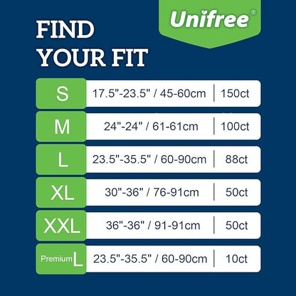 Unifree Disposable Underpads, Bed Pads, Incontinence Pad, Super Absorbent, 88 Count, Blue (L 23.5x35.5 Inch)