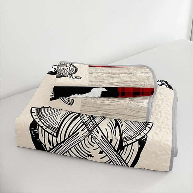 QOOMO Farmhouse Quilt Set King Size,Hunting Bedspread Coverlet Set,Bear 3Pcs Bedding Set Printed Quilt with 2 Pillowcases,Soft and Lightweight,for All Seasons
