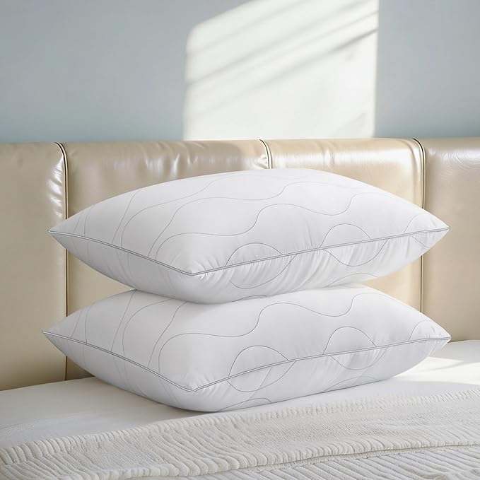 COZSINOOR Queen Size Bed Pillows Set of 2 - Cooling Down Alternative Pillows, Hotel-Quality Fluffy Microfiber Fill for Side, Back & Stomach Sleepers, Breathable & Skin-Friendly