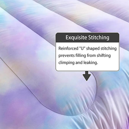 Axolotl Tie Dye Bedding Set King,Pink Blue Purple Cloud Comforter Set,Colorful Gradient Bedding,Tie Dye Pastel Comforter for Adults,Rainbow Gradient Clouds Bed for Women,1 Quilt 2 Pillowcases