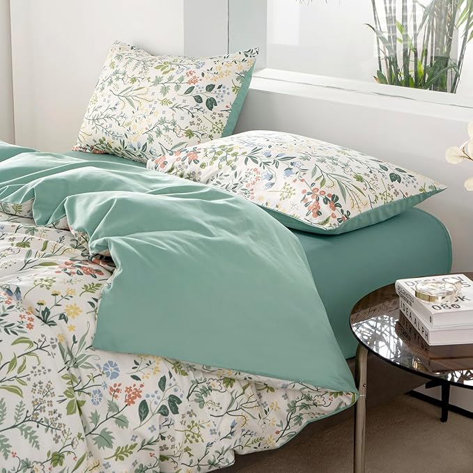 Twin 100% Brushed Microfiber Chic Floral Bedding Set, 3 Pieces - Duvet Cover & 2 Pillowcases with Zipper Closure (Floral, Twin)