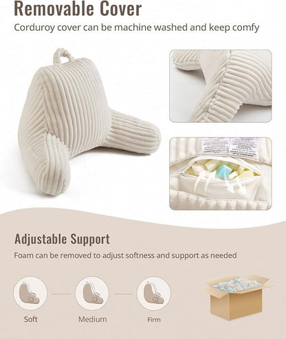 Blissful Diary Reading Pillow for Sitting in Bed, Large Flannel Back Pillow Bed Sitting Up for Adult & Children, Backrest Cushion for Sit Up in Couch or Floor, Dorm Essentials, Cream White