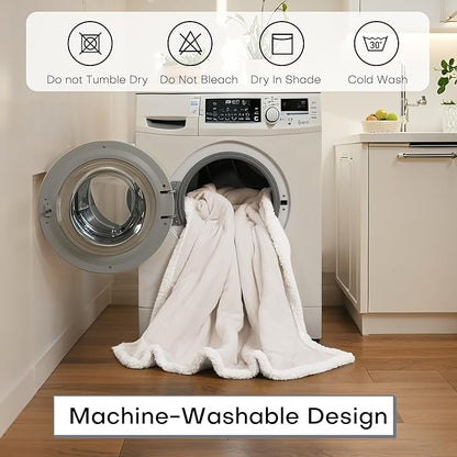 Electric Heated Blanket Twin Size 62"x84" - Dual-Sided with Microplush & Sherpa Fabric, 4 Heat Settings & 10 Hours Auto Off, Machine Washable - White