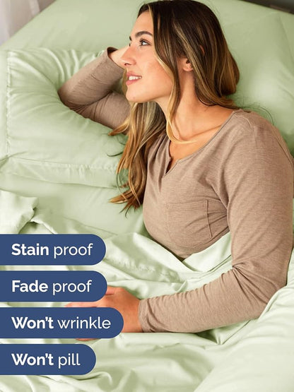 Extra Deep Twin XL Sheet Set - 4 Piece Breathable and Cooling Sheets - Hotel Luxury Bed Sheets Set - Easy Fit - Soft, Wrinkle Free and Comfy Sheets Set - Light Sage Sheet Set with Extra Deep Pockets
