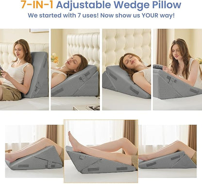 Sasttie Wedge Pillow for After Surgery, Adjustable Bed Wedge Pillow Headboard for Acid Reflux, Sleeping, Neck & Back Support, with Removable Cover, Dark Grey