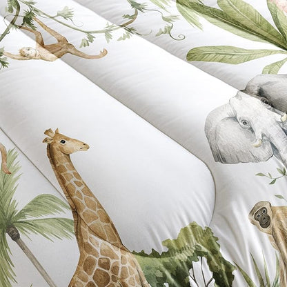 QOOMO Elephant Giraffe Monkeys Comforter Full Size,Wild Animals Kids Comforter Set,3Pcs Bedding Set Printed Comforter with 2 Pillowcases,Down Alternative,Soft and Lightweight,for All Seasons