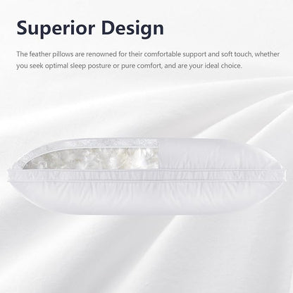 Down Pillows King Size Set of 2 - Goose Down & Feather Blend 600 Fill Power, 100% Cotton Cover, Hypoallergenic, Hotel Quality Luxury Pillows