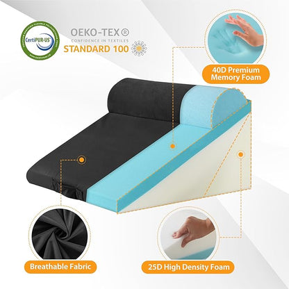 3PCS Wedge Pillow Set for After Surgery, Adjustable 9&12 Inch Bed Wedge Pillow for Sleeping, Incline Pillow Wedge for Headboard, Post Surgery, Acid Reflux, Neck&Back Support, Plush Black
