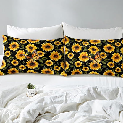 Feelyou Sunflower Bedding Set Girls Yellow Floral Butterfly Comforter Chic Flowers Pattern Comforter Set for Kids Teens Botanical Nature Duvet Set Ultra Soft Room Decor Full Size…