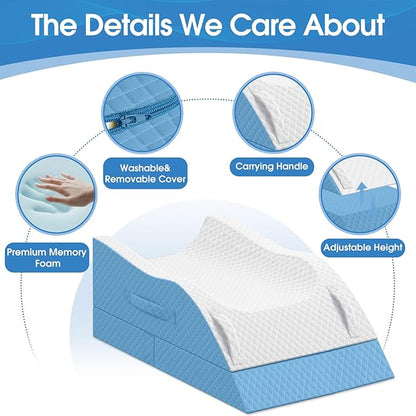 Elevation Pillows for Leg After Surgery, Memory Foam Adjustable Wedge Pillow for Injury or Rest, Ankle Pillow for Sleeping Blood Circulation Light Blue/Double Leg
