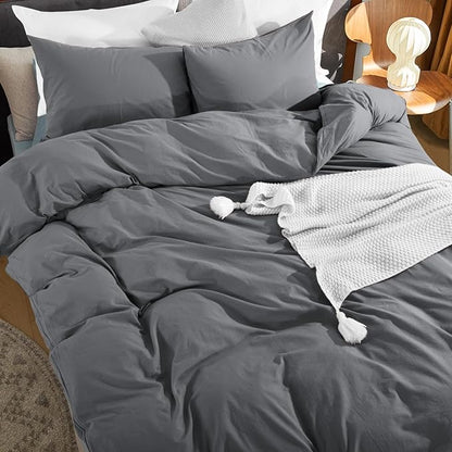 NEXHOME PRO Duvet Cover Set Kids Twin Size Linen Feel Textured Organic Natural 100% Washed Cotton Duvet Cover 2 Pieces Bedding Set with Zipper Closure, Breathable, Soft