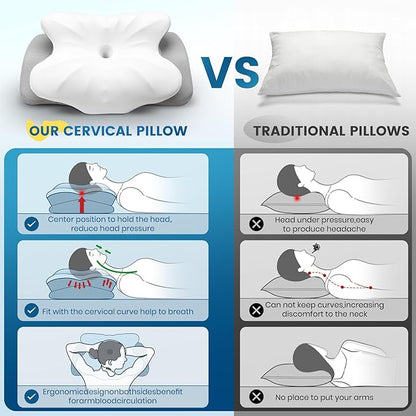 ASTARRY Cervical Pillow for Neck and Shoulder,Ergonomic Neck Support Pillow for Back,Side Stomach Sleepers with Pillowcase,Contour Memory Foam (White)