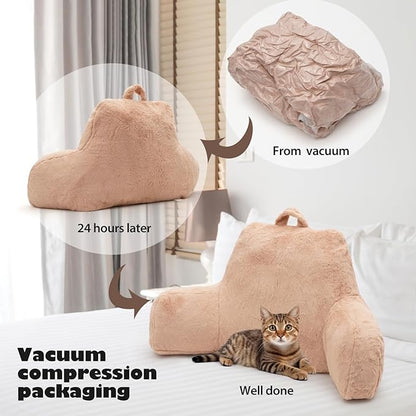 Reading Pillow for Sitting in Bed Adult, Standard Reading Pillow with Memory Foam, Back Pillow for Bed Sitting Up with Extend Arms, Camel