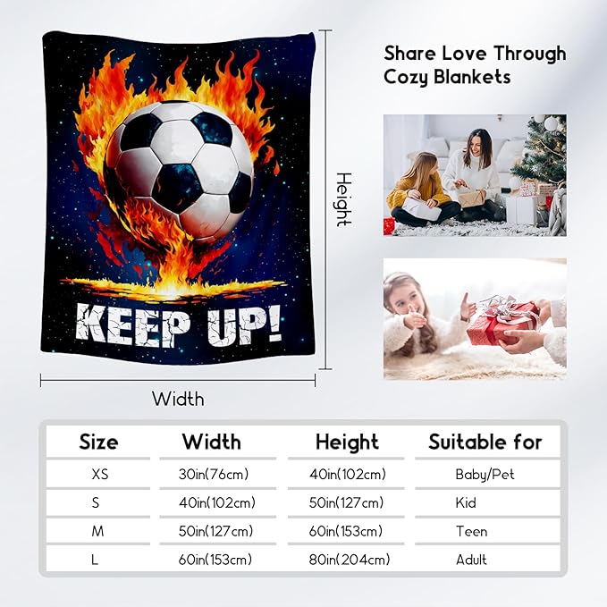 Soccer Blanket Gifts for Kids - Soccer Gift for Boys 8-12, Sports Throw Blankets for Team Player Adults Men - Soft Plush Girls Throws for Bed Living Room (Blue, 60x80 Inch)