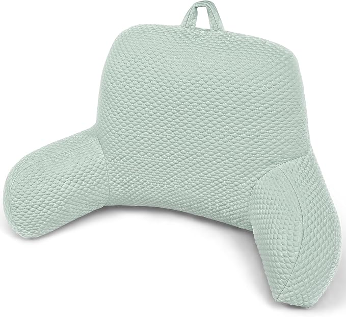 Reading Pillow, Silk Back Support Pillow for Bed Sitting Up, Large Bed Rest Pillow with Arms for Adults,Back Support for Couch and Chair, Green