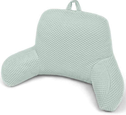 Reading Pillow, Silk Back Support Pillow for Bed Sitting Up, Large Bed Rest Pillow with Arms for Adults,Back Support for Couch and Chair, Green