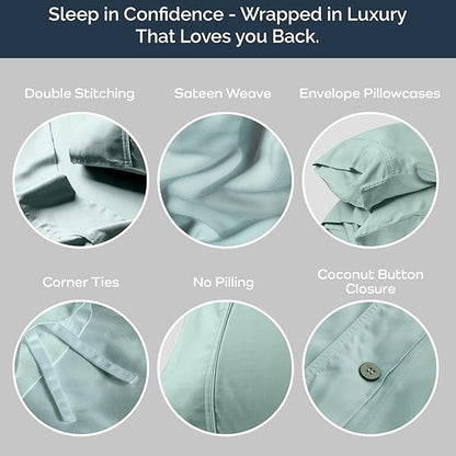 Olive + Crate Tencel Eucalyptus Cooling Duvet Cover Set - Hypoallergenic, Lyocell Tencel Duvet Cover - Temperature Regulating with Hidden Button Closure & Corner Ties - California King [Eucalyptus]