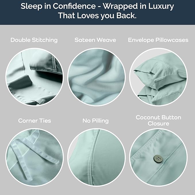 Olive + Crate Tencel Eucalyptus Cooling Duvet Cover Set - Hypoallergenic, Lyocell Tencel Duvet Cover - Soft, Temperature Regulating with Hidden Button Closure & Corner Ties - Twin XL [Eucalyptus]