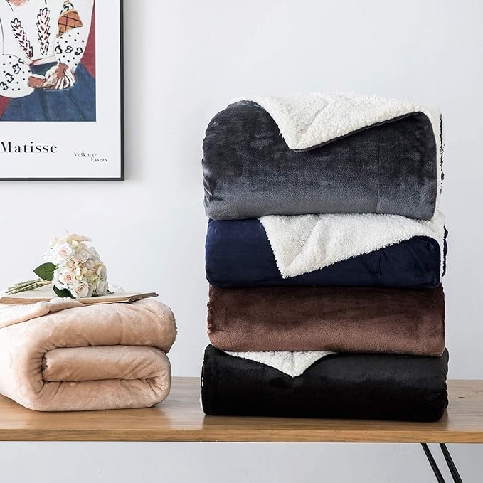 IR Imperial Rooms Navy Sherpa Blankets Queen Size for Bed - Wholesale Bulk Pack of 9 Sherpa Blankets - Soft Fluffy Throw Blanket for Hotels, Guest Bedroom, 90x90 Inches