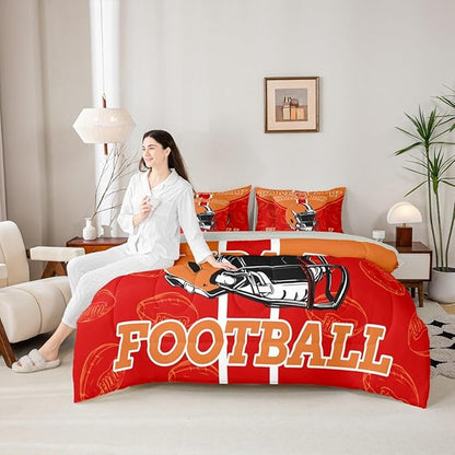Feelyou Football King Comforter Set with Sheets for Kids Boys Girls Ball Games 7 Pieces Bedding Set Rugby Bed in a Bag City of Footballs Room Decor Rugby Sports Soft Lightweight