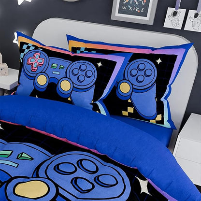 SANDJEST Gamer Comforter Sets for Boys, Ultra Soft Microfiber Comforter Set with 3-Pieces, Video Game Bedding Sets for Kids Children Boy Bedroom Decor