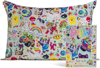 Kitsch x Lisa Frank Satin Pillowcase with Zipper for Hair & Skin, Softer Than Silk Pillow Cases, Wrinkle-Free, Smooth and Cooling Satin Pillow Covers Queen Size 19x26-The Fantastic World of Lisa Frank