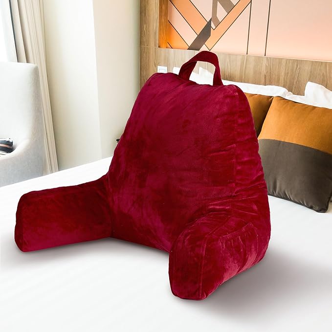 Cheer Collection Reading Pillow with Arms – Portable Bed Pillow for Sitting Up & Support, Hollow Fiber-Filled Back Rest Pillow for Sitting in Bed & Couch, Machine Washable, Maroon