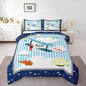 Erosebridal Airplane Kids Bedding Cartoon Aircraft Design Comforter Set King for Boys Girls Colorful Planes Hot Air Balloon Bed Set Blue and White Sketch Lines Kawaii Clouds Quilt with 2 Pillowcases
