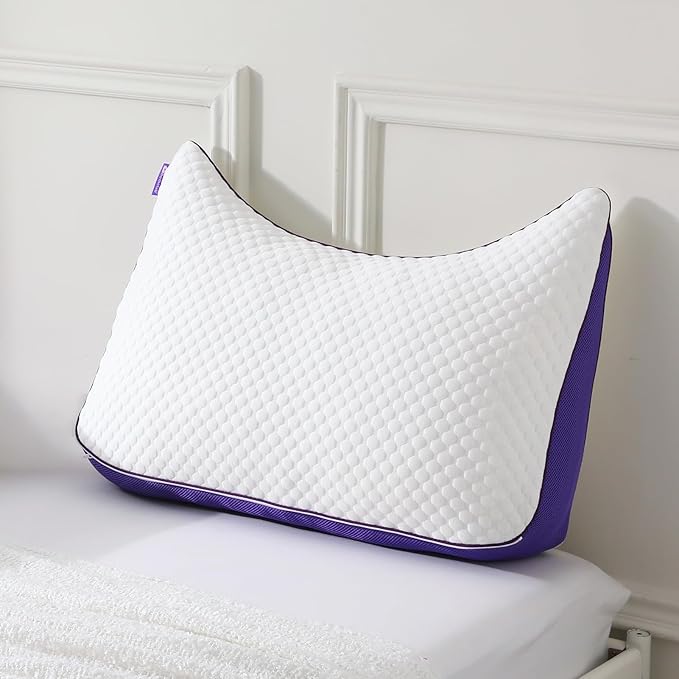 HOMELAB Adjustable Crescent Shredded Memory Foam Pillows King Size, Cooling Bed Pillows for Sleeping with Removable Cover, 1 Pack Medium Pillow for Side Sleepers, 20"x34"
