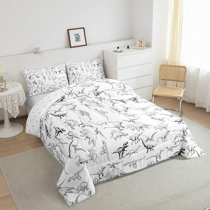 Feelyou Dinosaur Bedding Set King Size 3D Digital Print Comforter Set for Kids Boys Girls Decor Jungle Dino Comforter Wild Animal Black and White Duvet Set Bedroom Quilt Set