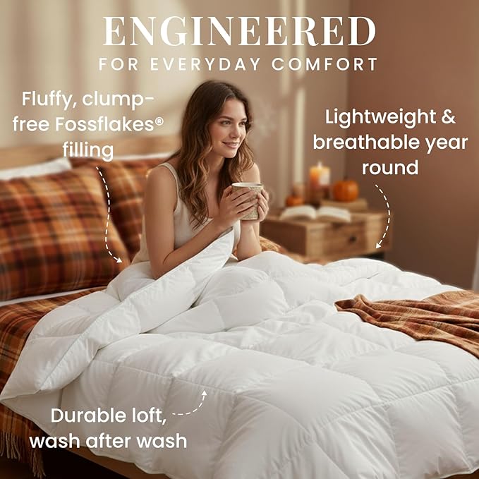 FOSSFLAKES Nordic Sleep, Comforter Duvet Insert, All Season Duvet, Down Alternative Bedding Comforter Premium Scandinavian Design (Standard)