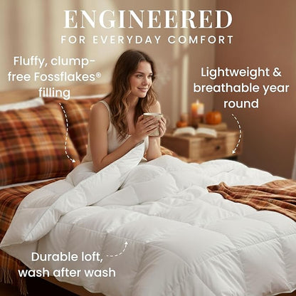 FOSSFLAKES Nordic Sleep, Comforter Duvet Insert, All Season Duvet, Down Alternative Bedding Comforter Premium Scandinavian Design (Queen)