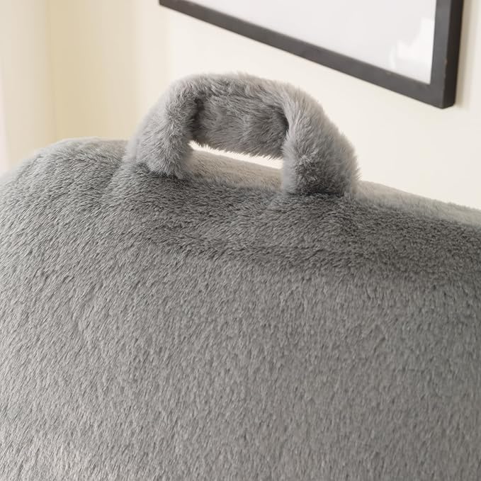 Reading Pillow for Sitting in Bed, Large Backrest Reading Pillow with Arm Rest,Back-Rest Support Cushion for Sit Up on Couch, Sofa, and Floor, Dorm Essentials (Gray Faux Fur, Large(19"))