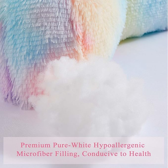 Reading Pillow for Bed - Faux Fur Backrest Pillow with Arms, Reading & Bed Rest Pillows Rainbow Colors, Fluffy Sit Up Pillow, Study Pillow for Kid, Tween, Teens & Adult Girls