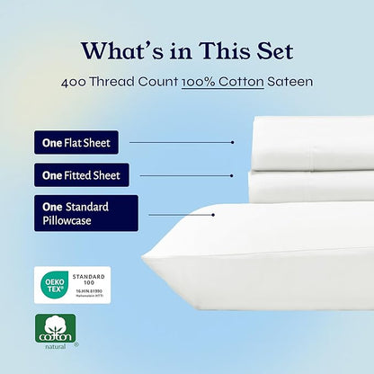 California Design Den Soft Twin Sheets Set - 400 Thread Count Sateen, Natural 100% Cotton Sheets, Deep Pockets, and Durable Bedding Set for Dorm Rooms & Adults - Ivory (Pale Tone)