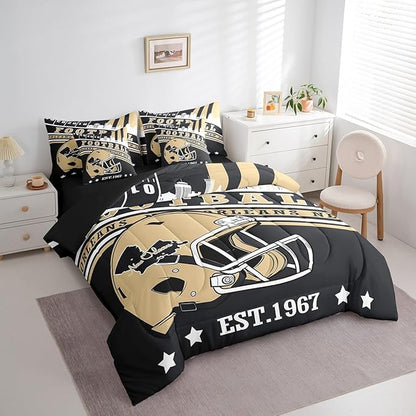 Erosebridal Sports City Comforter Set Full, Gridiron Seasonal Color Bedding Sets Football Lovers Kids Rugby Comforter + Flat Sheet + Fitted Sheet + 2 Pillowcases + 2 Throw Pillow Covers