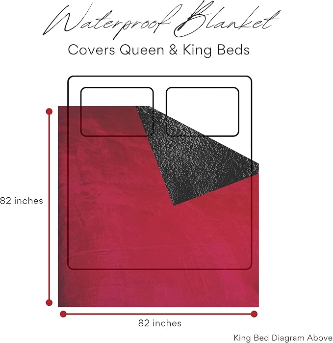 Waterproof Blanket King Size, Red & Black, 82x82"- Water Proof and Stain Resistant Blankets for Couples Bed Intimacy, Fleece Moisture Absorbent, Layered Sheet Protector, Leakproof Protective Top Cover