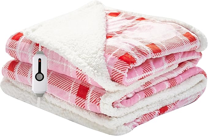 Electric Heated Blanket Full Size 72"x84" Microplush & Sherpa Fabric, Machine Washable 4 Heat Settings & 10 Hours Auto Off - Pink