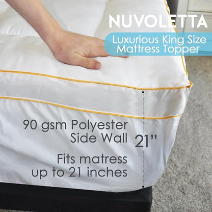 NUVOLETA King Mattress Topper, 100% Viscose derrived from Bamboo Cooling Mattress Bed Topper 400 TC Extra Thick Plush Topper with 21 inch Deep Pockets.