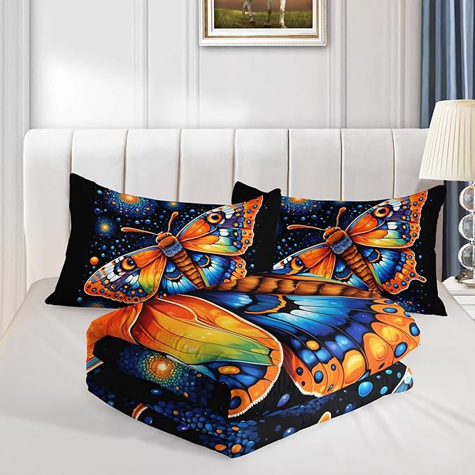 Gothic Butterfly Bedding Set Twin Size,Colorful Granular Ball Printed Bedding Comforter Sets,Insect Themed Comforter Set for Kids Girls Boys,Aesthetic Bedding Sets with 2 Pillowcases.