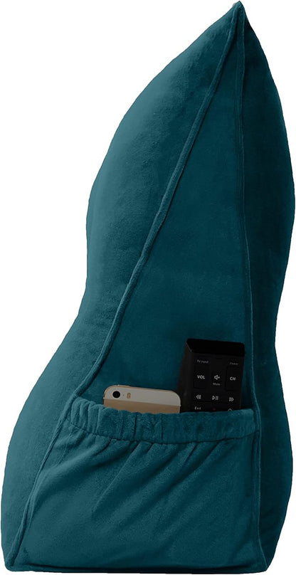 Triangular Reading Bed Rest Pillow Large Bolster Cushion Headboard Backrest Wedge Pillow with Removable Cover and Two Large Side Pockets (Teal, King: 78 x 8 x 20 inches)