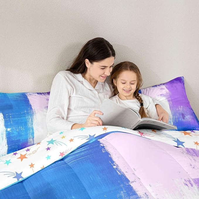 Feelyou Abstract Comforter Modern Abstract Art Comforter Set for Boys Girls Children Purple Blue White Pattern Bedding Set Room Decor Full Size Duvet Set 3Pcs