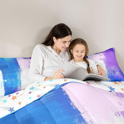 Feelyou Abstract Comforter Modern Abstract Art Comforter Set for Boys Girls Children Purple Blue White Pattern Bedding Set Room Decor King Size Duvet Set 3Pcs