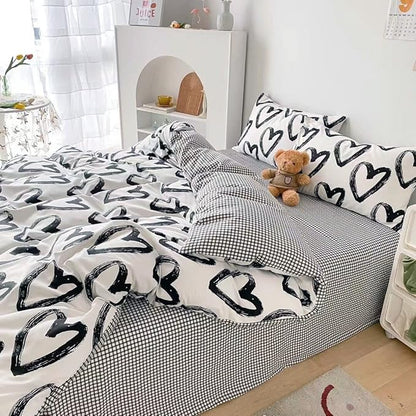 Wellboo Love Comforter Sets California King Black and White Bedding Comforters Cal King Heart Shaped Bed Quilts Brush Ink Love Pattern Quilts Adults Girls Modern Kawaii Black White Dorm Comforters