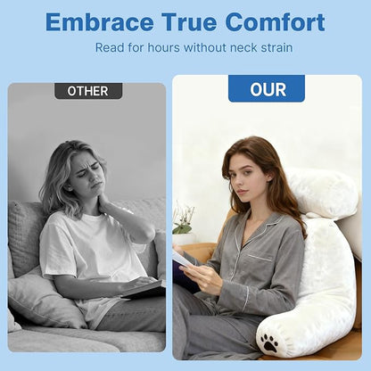 Reading Pillow Plus, Crystal Velvet Back Pillow Bed Sitting Up for Adult & Children, Back Rest Pillow Support for Reading & Rest Bed, Add Height and Removable Pillows Design, for Xmas Gift, Lvory