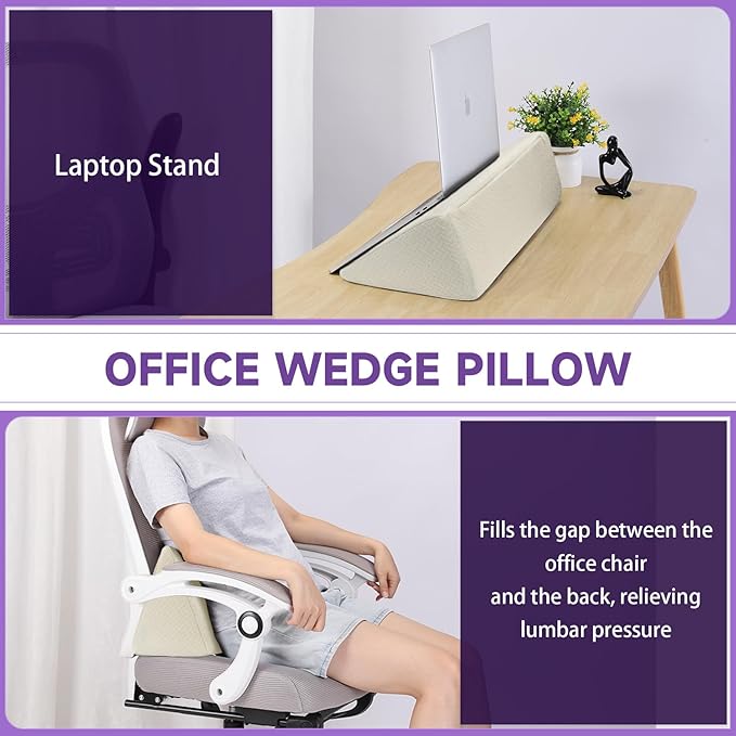 Small Wedge Pillow, Small Wedge Pillow for Sleeping, Foam Wedge for Yoga, Laptop, Memory Foam Positioning, Foam Pillow for Chair, Provide Support and Relieve Fatigue(Apricot-17.7")